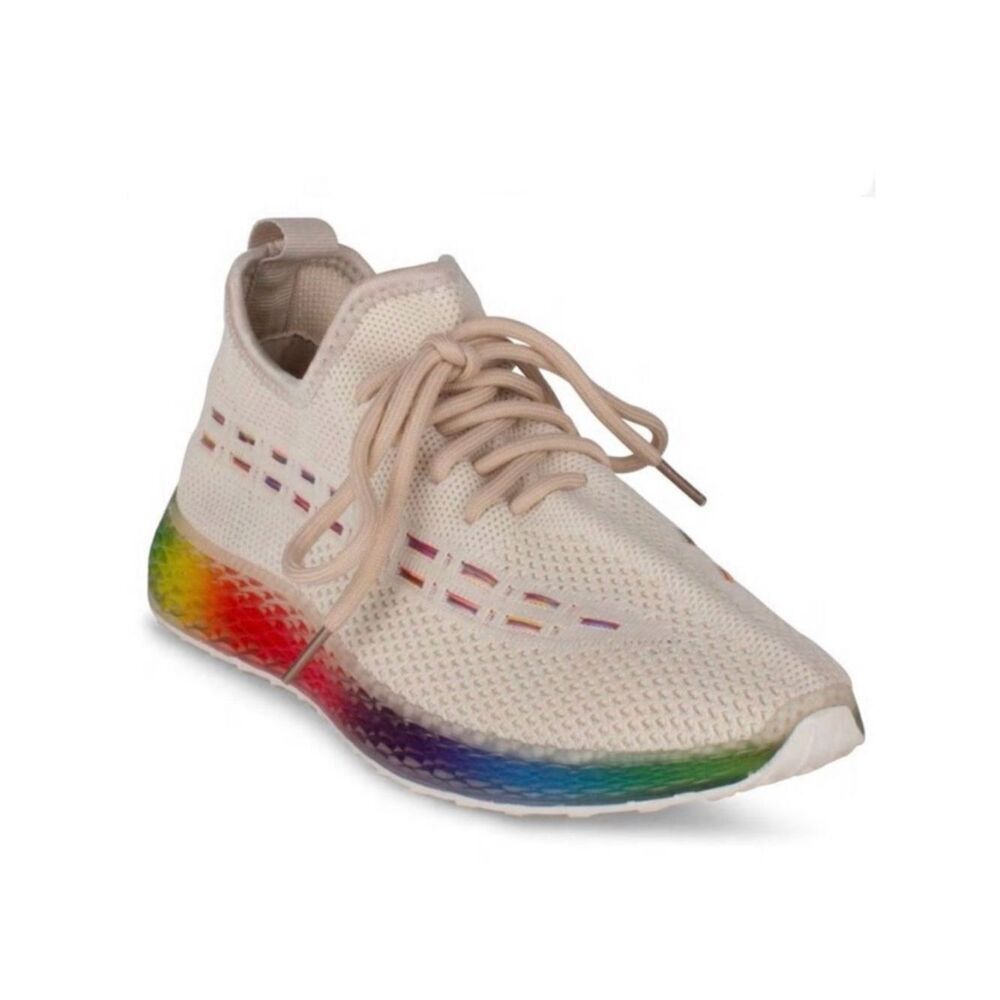 NWT Box Wanted 7 Ivory Rainbow Platform Soles Light-way Stretch Streak Sneakers